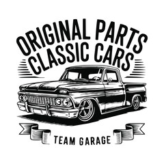 Obraz premium Black and white illustration of a classic vintage pickup truck