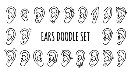 Ears doodle illustration set featuring diverse hand‑drawn ear designs symbolizing individuality, expression, and artistic anatomy creativity © Mahboob