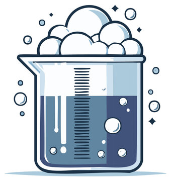 Science experiment beaker overflowing with blue liquid and white foam bubbles