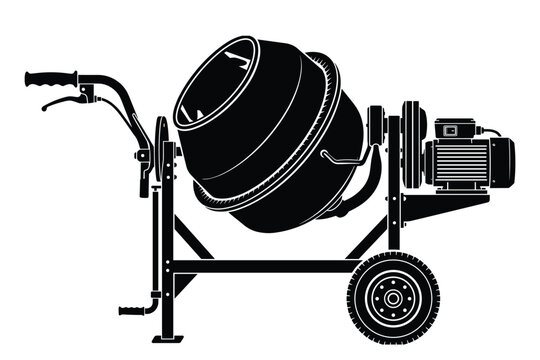 Portable industrial electric cement mixer machine for construction work black silhouette.