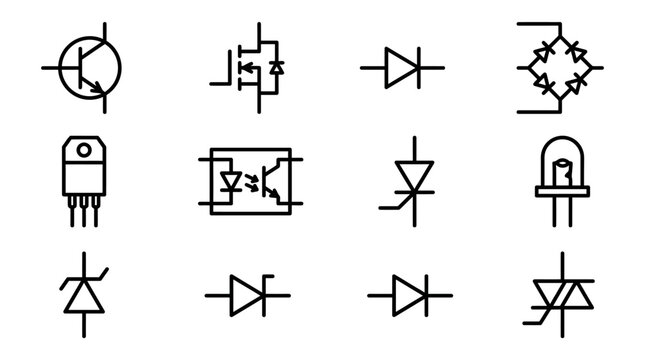 Electronic diode circuit symbols icons 1.