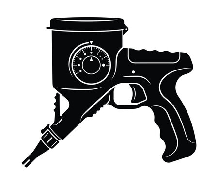 Silhouette of professional spray gun with hopper isolated on transparent background vector.