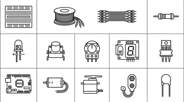 Electronic components and hardware.