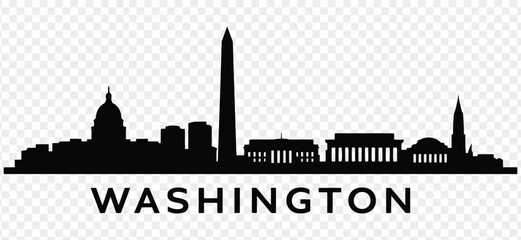 Washington dc city skyline silhouette vector illustration with famous landmarks and text © MDShakiburRahman