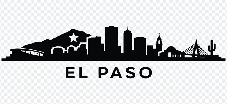 El paso texas city skyline silhouette vector with famous landmarks and mountains