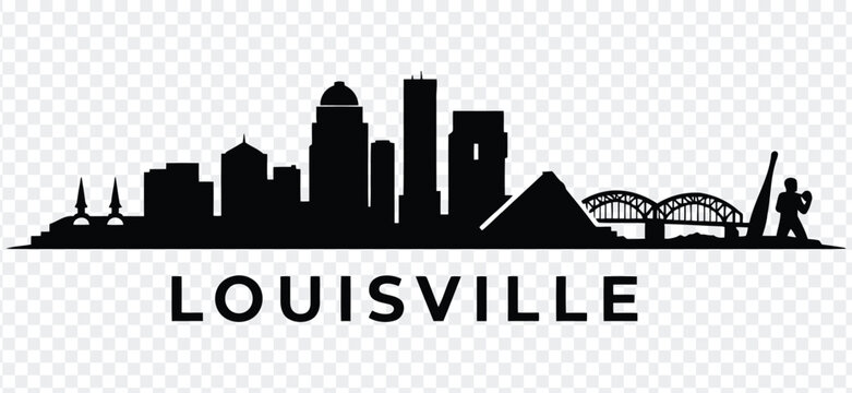 Louisville kentucky city skyline silhouette with famous landmarks and text