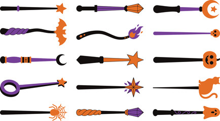 Collection of halloween magic wands and mystical objects vector illustration © Pixoreas