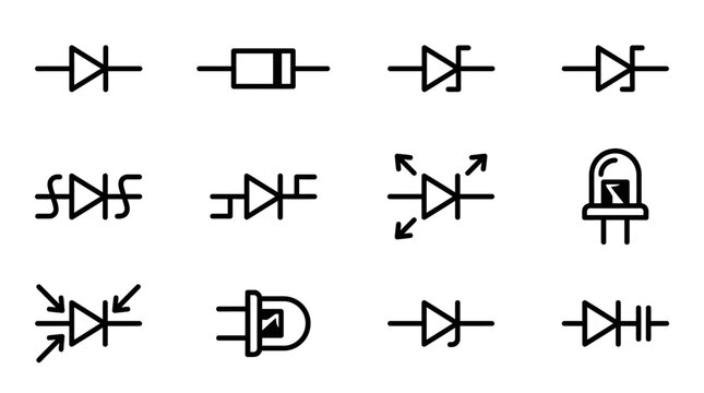 Electronic diode circuit symbols icons.
