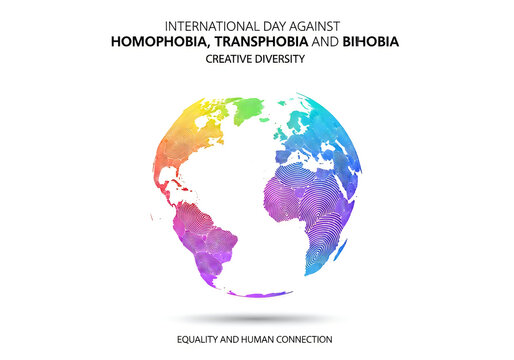 International day against homophobia transphobia and biphobia colorful world map