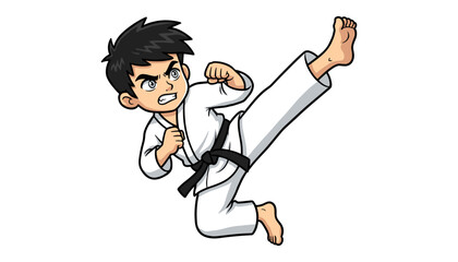 Cartoon boy kicking in karate uniform © MSTRUNA