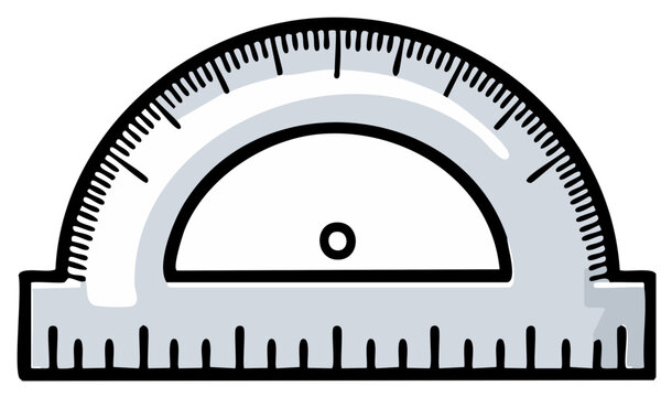 Cartoon protractor measuring angles for geometry education.