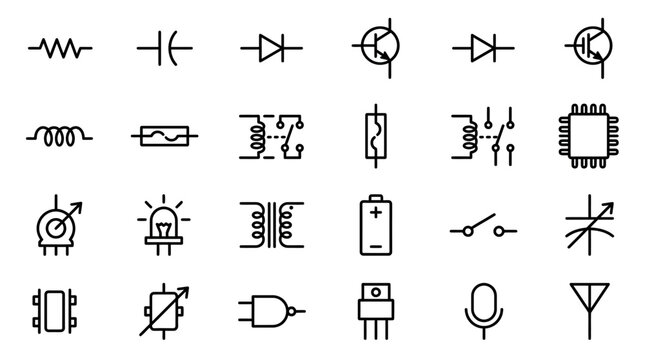 Electronic circuit board components icons 1.