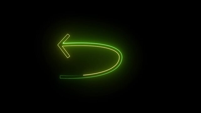 Green and yellow neon arrows rotating in a loop against a dark background