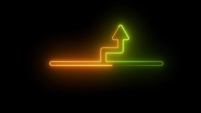 Neon arrows rising up and down in sequence during darkness with glowing effect