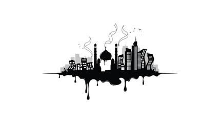 City Skyline With Melting Effect Black Silhouette © Ms sumu