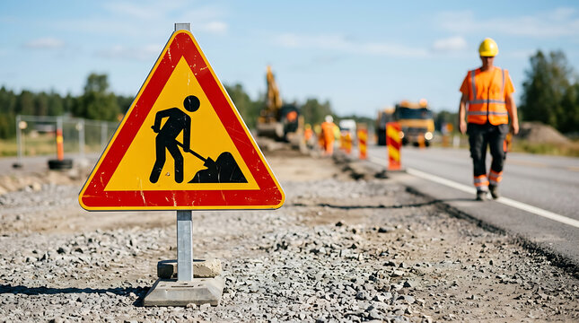 Construction workers directing traffic on a road site