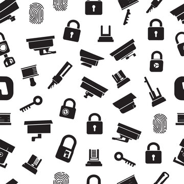 Seamless pattern of security icons like cameras locks and fingerprints