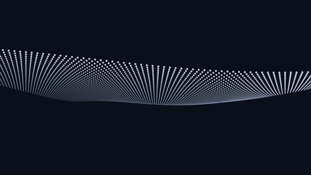 A minimalist gold wave forms on a black background with a white design.