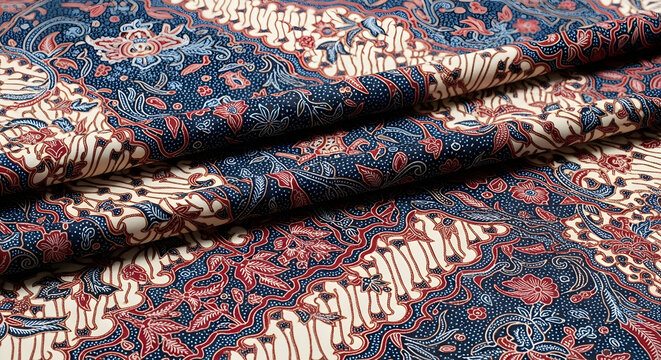 Traditional Indonesian Batik Fabric Pattern - Floral Motifs and Rich Colors