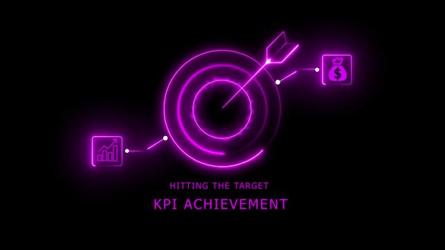 Digital KPI Businessman points to Hitting the Target" hologram, digital showing KPI achievement", profit and growth Dashboard with Business Target, performance success metrics, key,4k animotion.