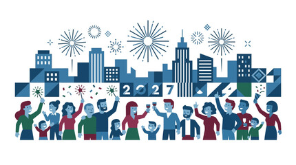Obraz premium Happy New Year 2027 Celebration with Fireworks and Cityscape
