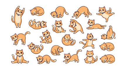 Obraz premium Adorable cartoon ginger cats in various playful and relaxed poses.