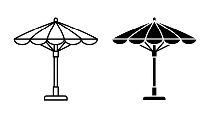 Parasol Icons: A pair of stylized parasol illustrations, one in outline and the other solid black, presented side-by-side for clear comparison. © muaiqly