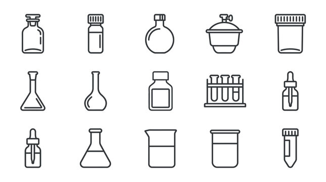 Laboratory equipment and chemical containers.