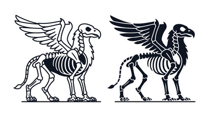 Griffin Skeleton Illustration: A striking illustration of a griffin's skeleton, depicted in both outline and silhouette. © Sara