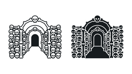 Osseous Archway and Corridor: A striking illustration of an archway and corridor constructed entirely from human bones and skulls, creating an eerie and macabre entrance. © Sara