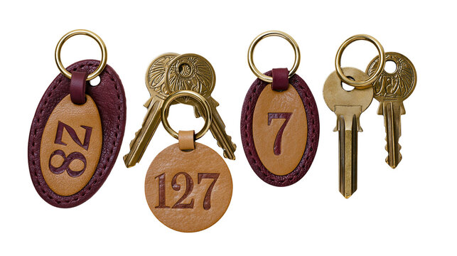 Brass Keys with Leather Numbered Keychains 28 7, 127