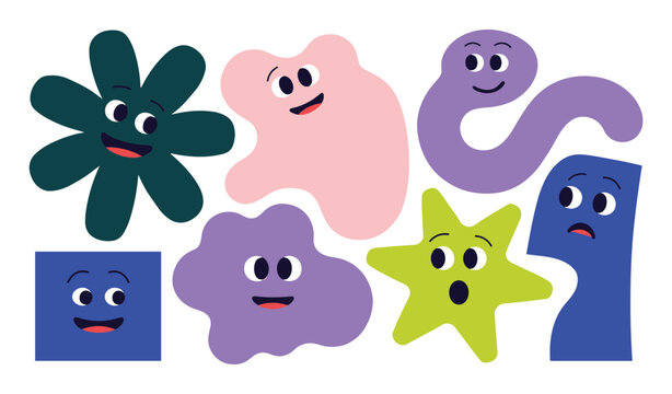Group of cute diverse colorful abstract cartoon characters with funny faces and playful expressions character abstract creature colorful