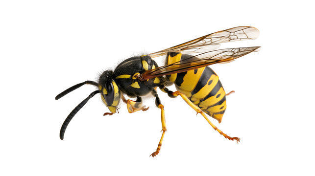 Yellow and black wasp insect with wings