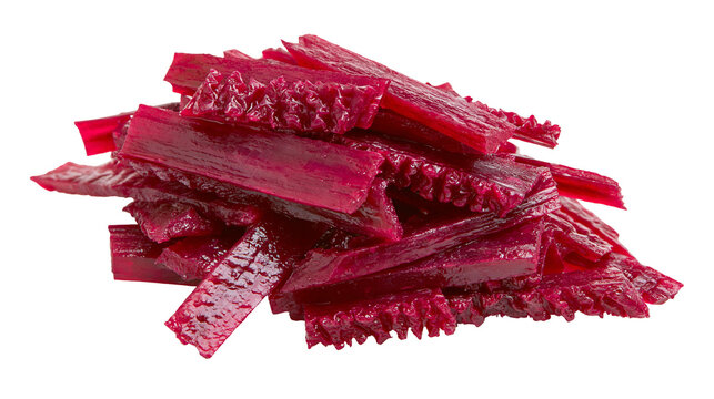 Pile of shredded raw beets with serrated edges