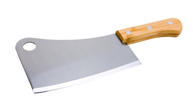 Steel meat cleaver with wooden handle and hole