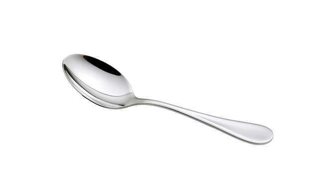 Shiny metal spoon with curved handle
