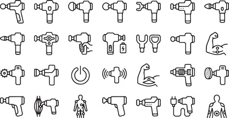 Massage Gun and Percussive Therapy Device Line Icon Set © Naima