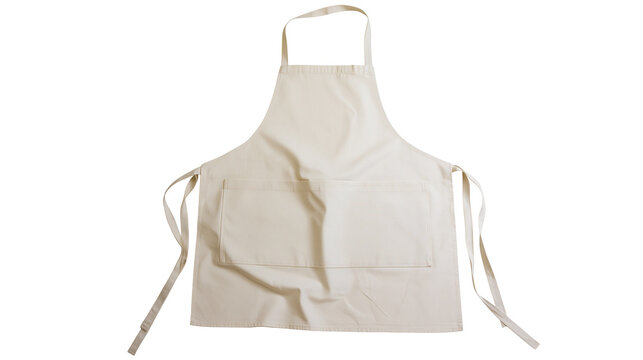Beige canvas apron with two front pockets and adjustable neck strap