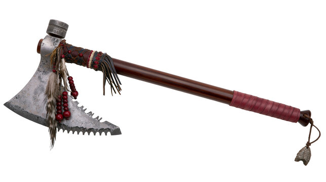 Native American Tomahawk Axe with Feathers and Beads