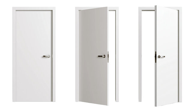 White interior doors with silver handles one closed, one open