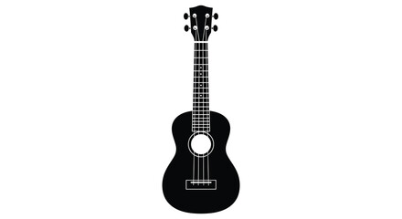 Fototapeta premium Black silhouette of a ukulele with strings against a white background silhouette