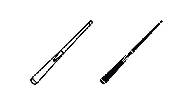 Pool cue silhouettes with black and white designs on a white background silhouette
