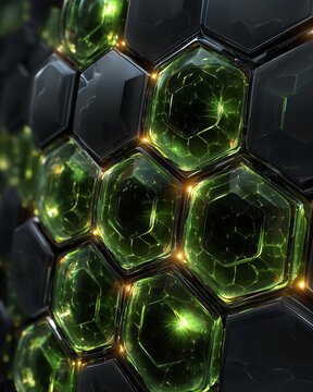 Abstract Futuristic Hexagonal Surface with Glowing Green Elements