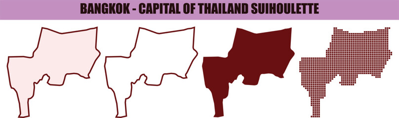 Bangkok, Thailand, city silhouette, capital city, vector icons, map outline © MdAmdadul