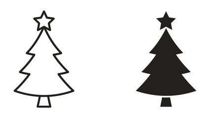 Fototapeta premium Christmas Tree Outline and Silhouette: A minimalist depiction of a Christmas tree, presented in both an outline and solid silhouette style, topped with a star, symbolizing the festive holiday season.