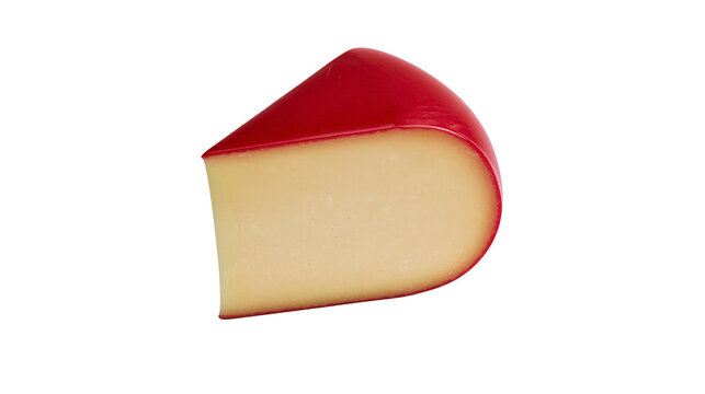 Wedge of Gouda cheese with red wax coating