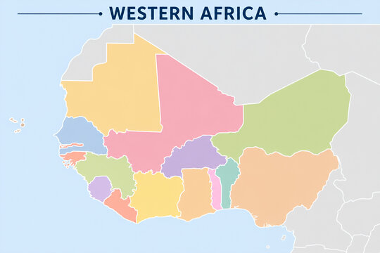 Political Map of Western Africa with National Flags and Country Borders