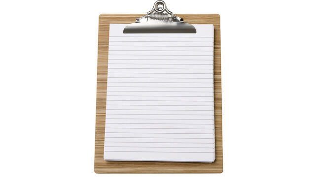 Wooden clipboard with lined paper and metal clip