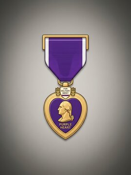 Military merit award with purple ribbon and heart shield