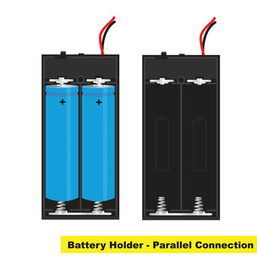 High-quality vector illustration of a battery holder with parallel connection isolated on a white background. The illustration shows a two-cell battery holder designed to connect batteries in parallel
